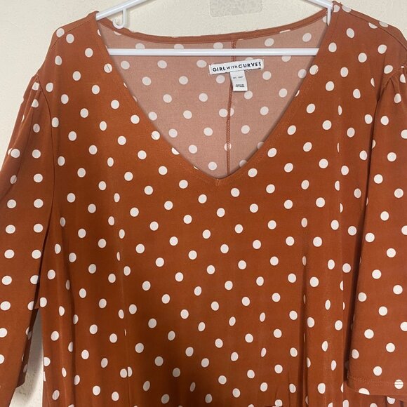 Girl With Curves Midi Dress XL Petite Rust Brown Polka Dot Knit Fall - Picture 5 of 11